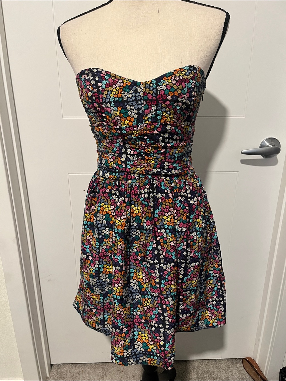 Parker 100% Strapless Multicolored Floral Design Dress Feminine Cottagecore